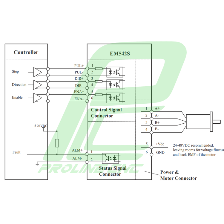 استپ درایو مخصوص موتورهای 4 تا 30 کیلوگرم مدل EM542S برند لیدشاین leadshine دو فاز 4.2 آمپر
