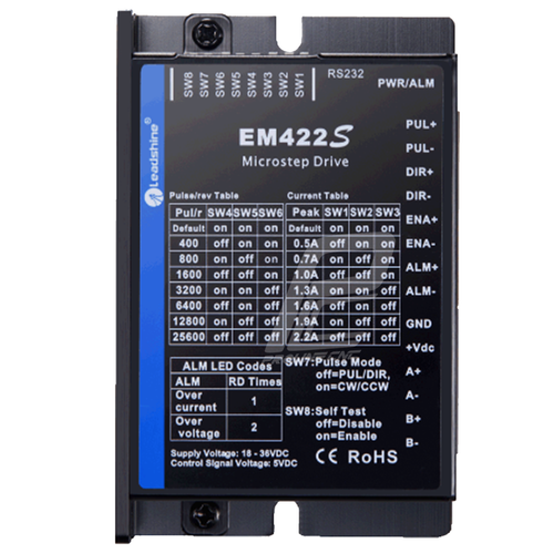 استپ درایو مخصوص موتورهای 0.3 تا 6 کیلوگرم مدل EM422S برند لیدشاین leadshine دو فاز 2.2 آمپر