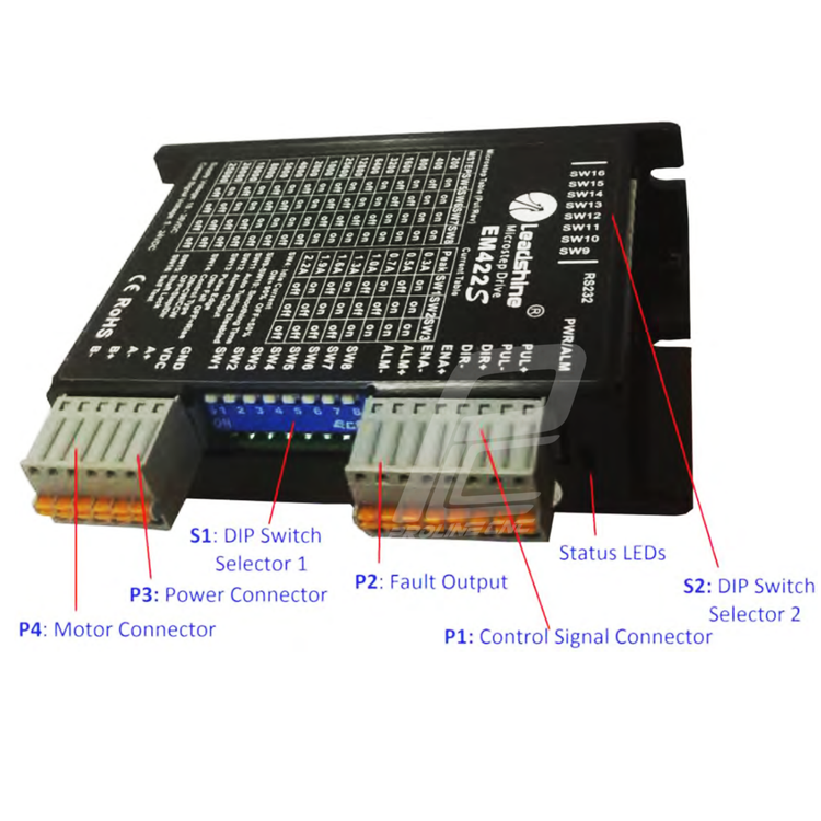 استپ درایو مخصوص موتورهای 0.3 تا 6 کیلوگرم مدل EM422S برند لیدشاین leadshine دو فاز 2.2 آمپر