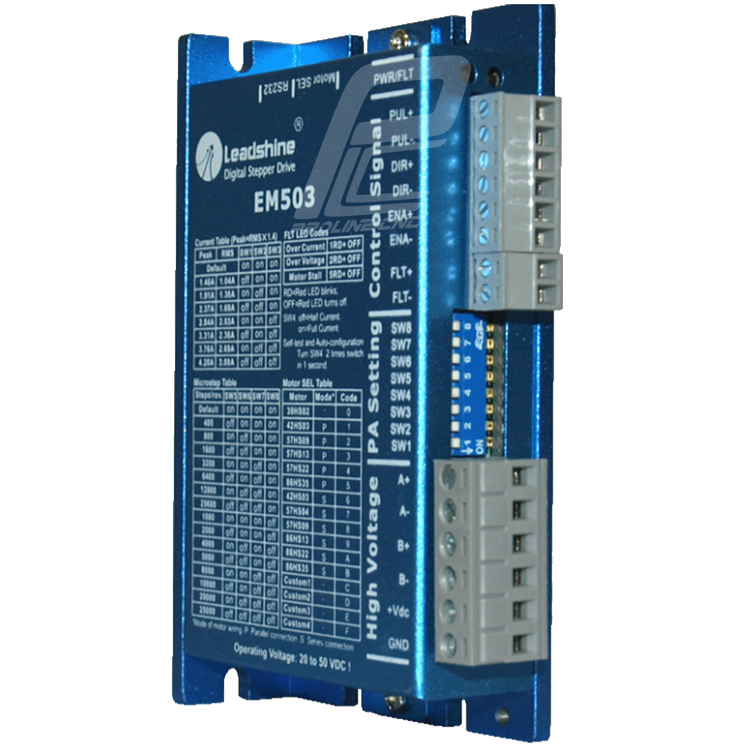 استپ درایو مخصوص موتورهای 0.7 تا 26 کیلوگرم مدل EM503 برند لیدشاین leadshine دو فاز 2.2 آمپر