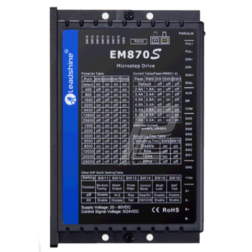 استپ درایو مخصوص موتورهای 9 تا 120 کیلوگرم مدل EM870S برند لیدشاین leadshineدو فاز 7 آمپر