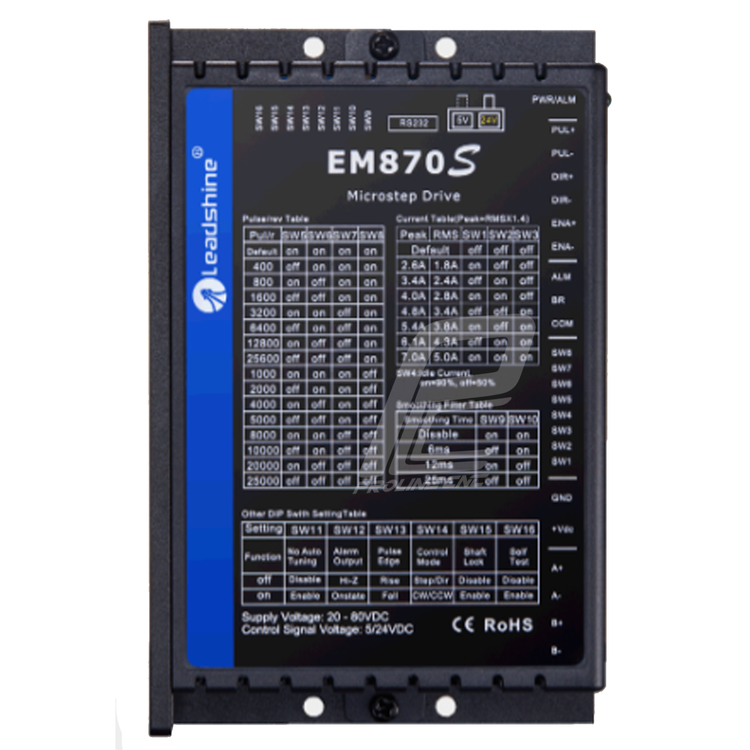 استپ درایو مخصوص موتورهای 9 تا 120 کیلوگرم مدل EM870S برند لیدشاین leadshineدو فاز 7 آمپر