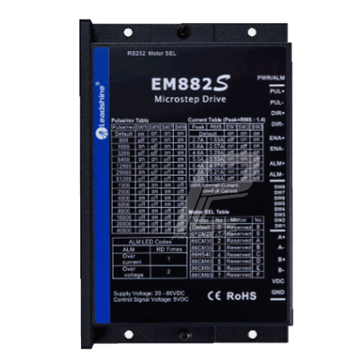 استپ درایو مخصوص موتورهای 9 تا 120 کیلوگرم مدل EM882S برند لیدشاین leadshine دو فاز 8.2 آمپر