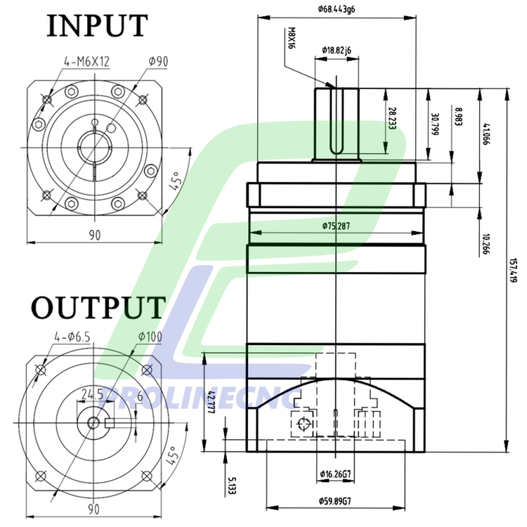 گیربکس 90 خورشیدی سروو موتور ریکون RECKON نسبت 1 به 25 مدل AF90 شفت ورودی 13 شفت خروجی 22 فلنج مربع مناسب سروو 750 وات 3000 دور