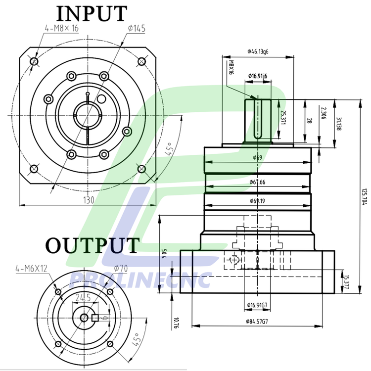 گیربکس 90 خورشیدی سروو موتور ریکون RECKON نسبت 1 به 10 فلنج 130 مدل AL90 شفت ورودی 22 شفت خروجی 32 فلنج گرد مناسب سروو 2 کیلووات 2000 دور
