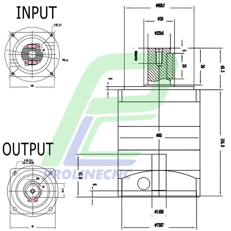 گیربکس خورشیدی استپ موتور فلنج 86 واستون VASTUN نسبت 1 به 5 مدل PLF86 شفت ورودی 14 شفت خروجی 22 فلنج مربع مناسب استپ موتورهای فلنج 86