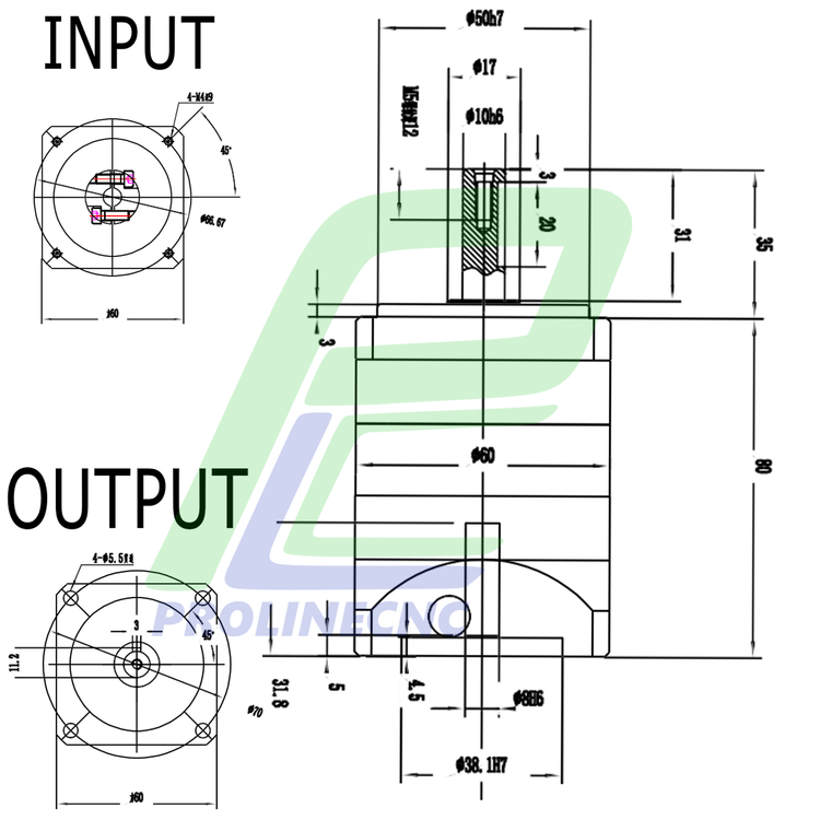 گیربکس خورشیدی استپ موتور فلنج 57 واستون VASTUN نسبت 1 به 3 مدل PLF57 شفت ورودی 8 شفت خروجی 10 فلنج مربع مناسب استپ موتورهای فلنج 57