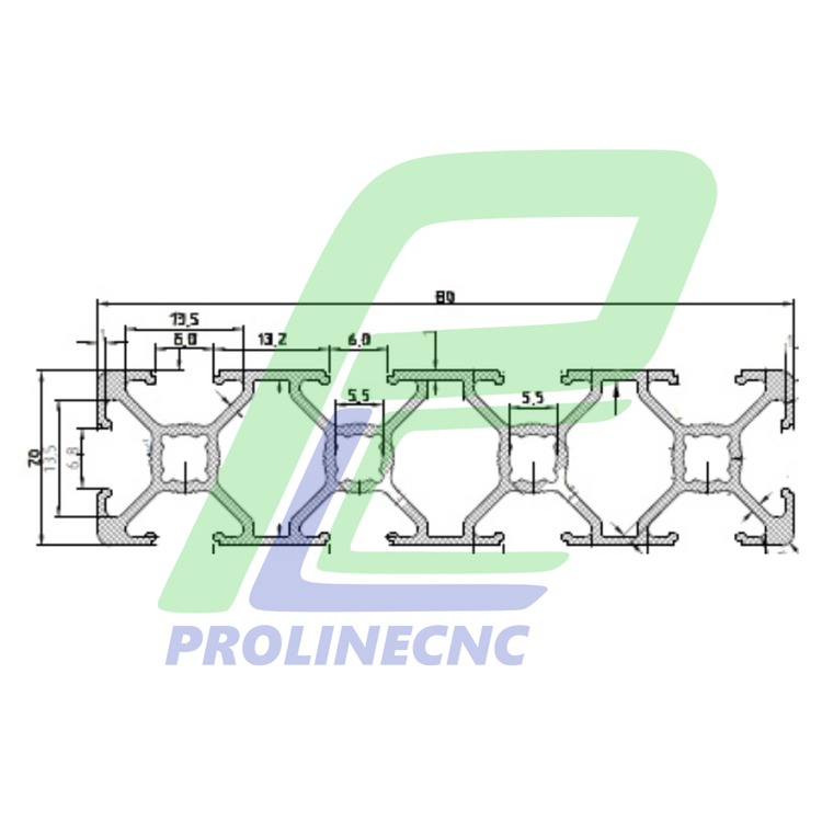 پروفیل 20 در 80 آلومینیومی شیاردار مهندسی سایز 20X80
