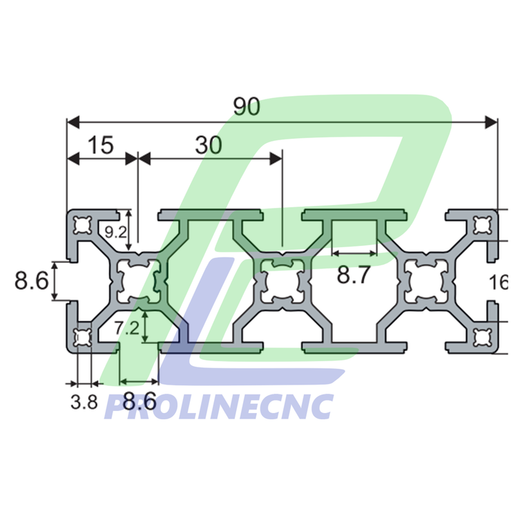 پروفیل 30 در 90 آلومینیومی شیاردار مهندسی سایز 30X90