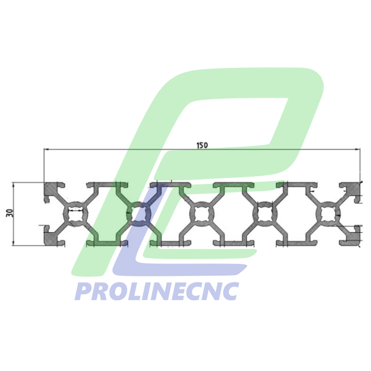 پروفیل 30 در 150 آلومینیومی شیاردار مهندسی سایز 30X150