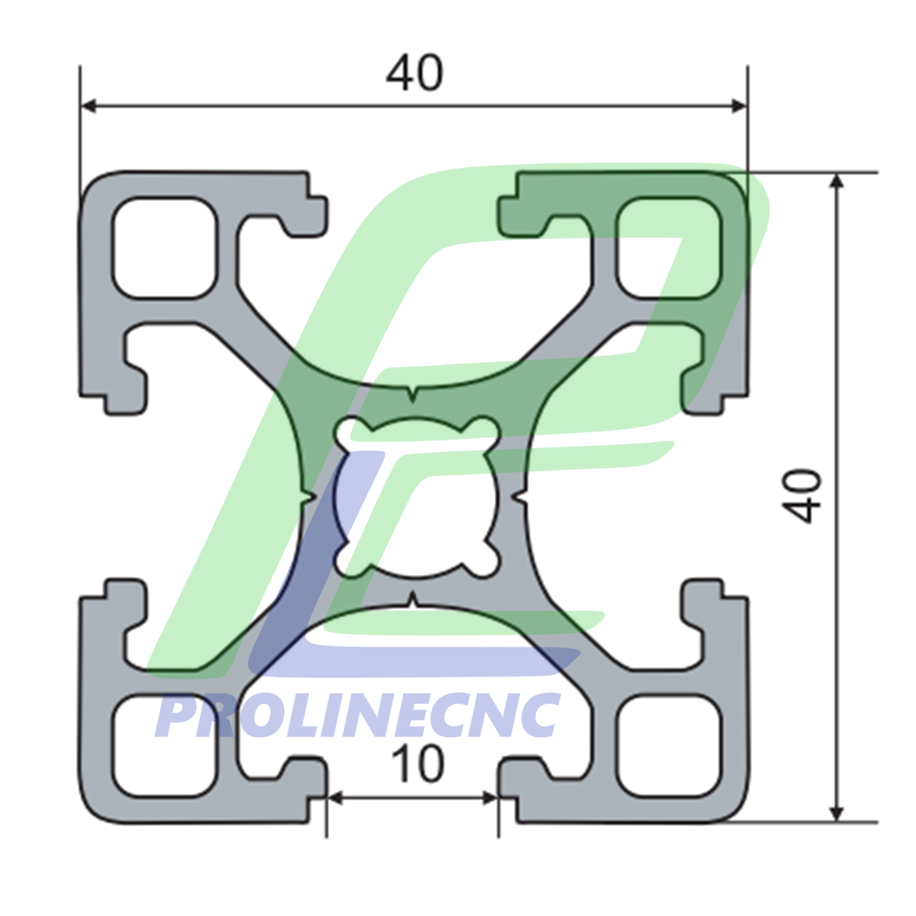 پروفیل 40 در 40 آلومینیومی شیاردار مهندسی سایز 40X40
