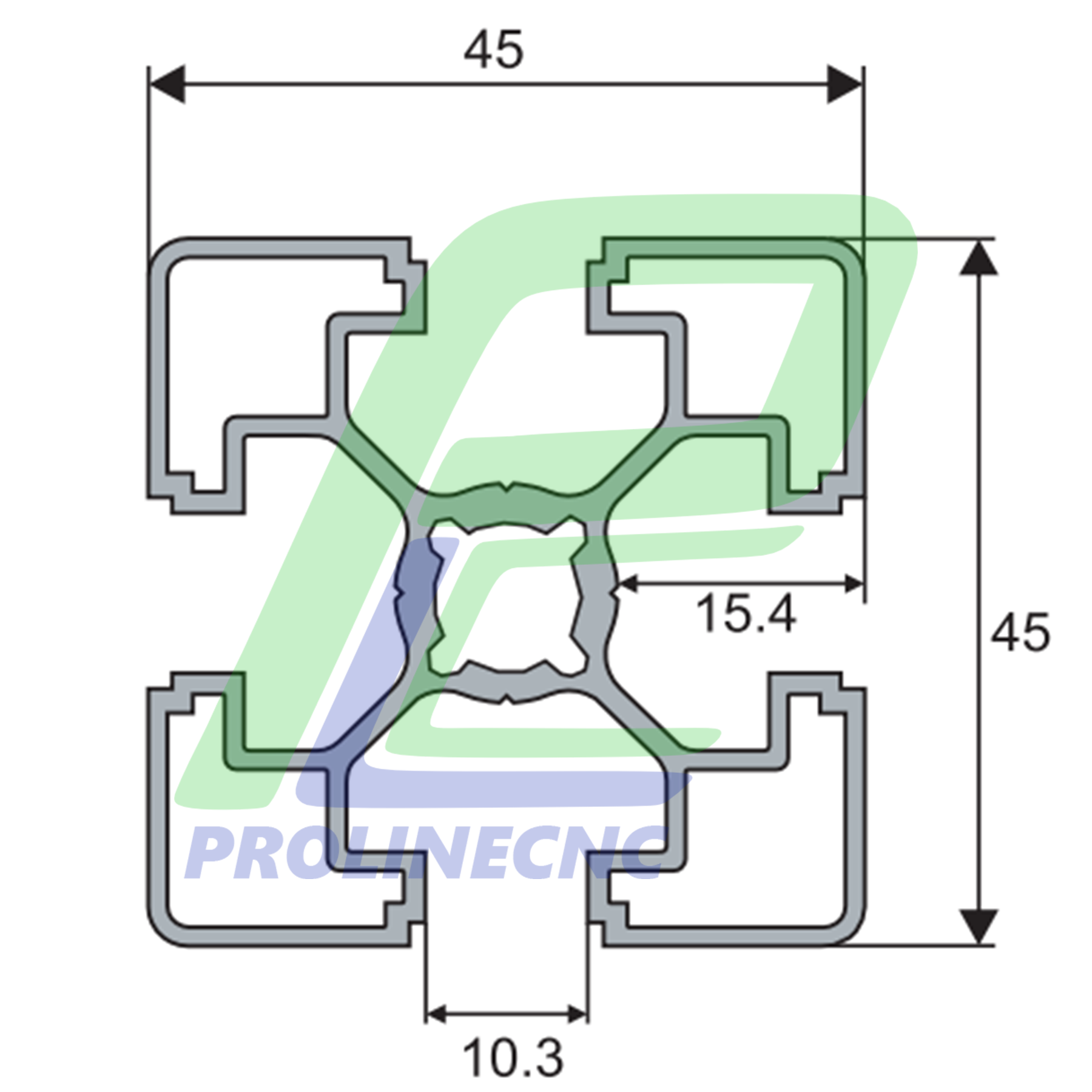 پروفیل 45 در 45 آلومینیومی شیاردار مهندسی سایز 45X45