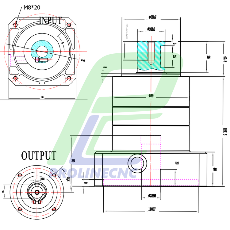 گیربکس 90 خورشیدی سروو موتور واستون VASTUN نسبت 1 به 10 مدل PLF90 شفت ورودی 22 شفت خروجی 32 فلنج مربع مناسب 1 کیلو وات به بالا 2000 دور