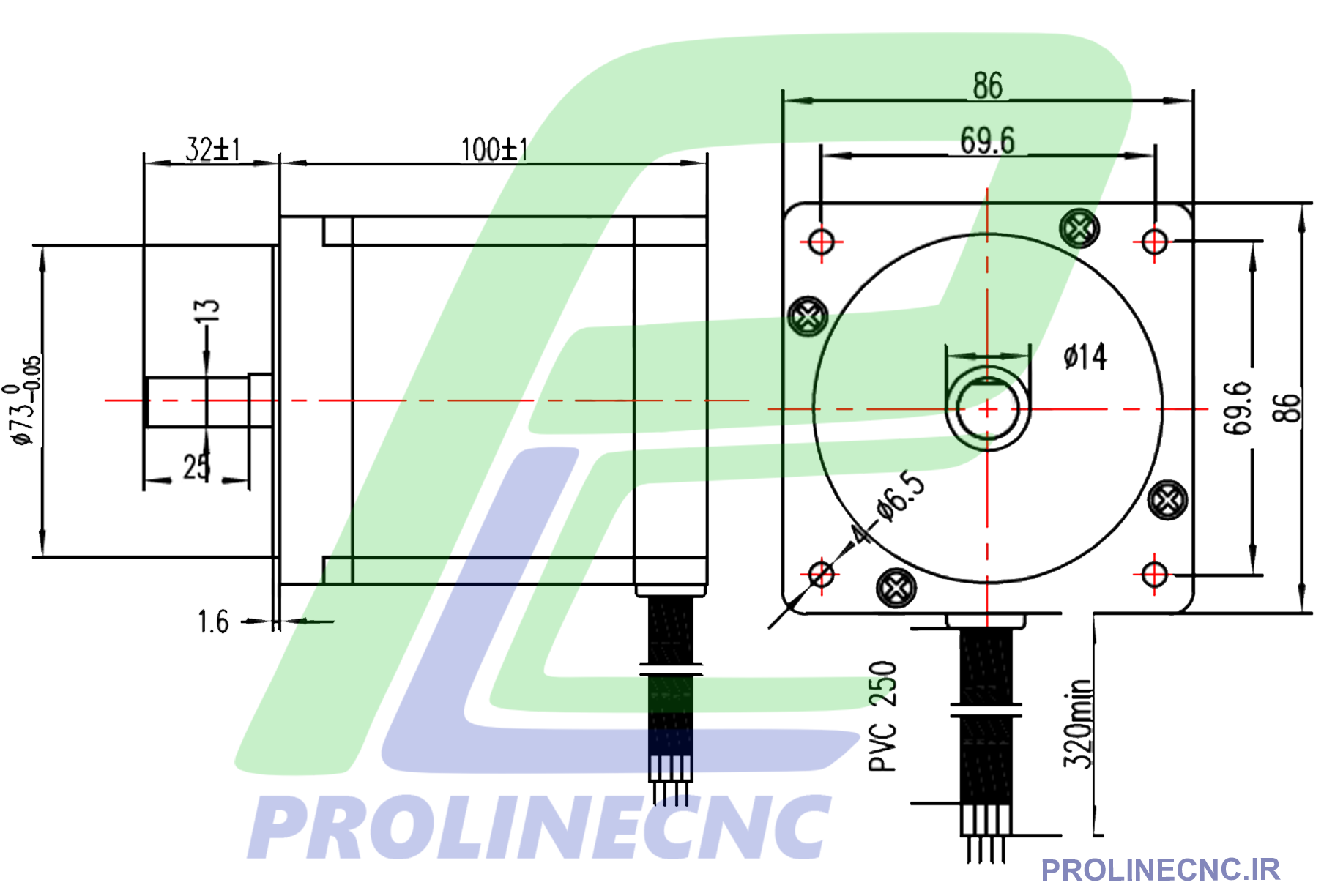 استپ موتور سی ان سی 65 کیلوگرم بر سانتی متر نما 34 مدل 86HS65 شفت 14m برند مش Mash