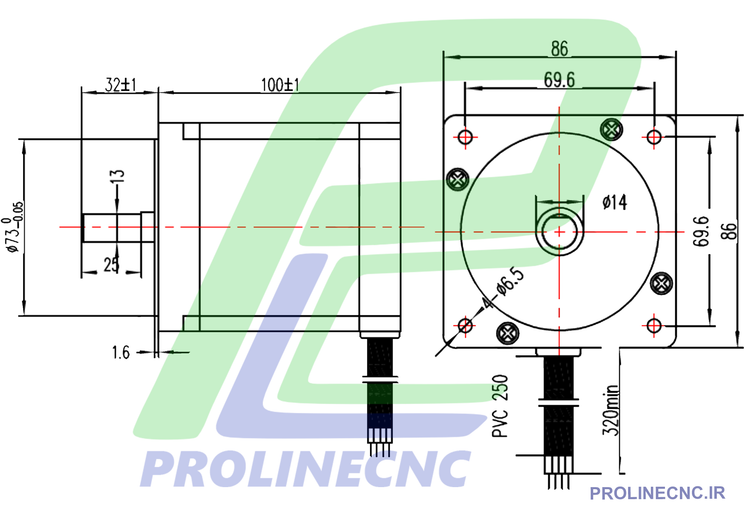 استپ موتور سی ان سی 65 کیلوگرم بر سانتی متر نما 34 مدل 86HS65 شفت 14m برند مش Mash