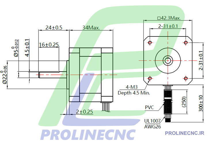 استپ موتور سی ان سی 3 کیلوگرم بر سانتی متر نما 17 مدل 42HS03 شفت 5mm برند مش MASH