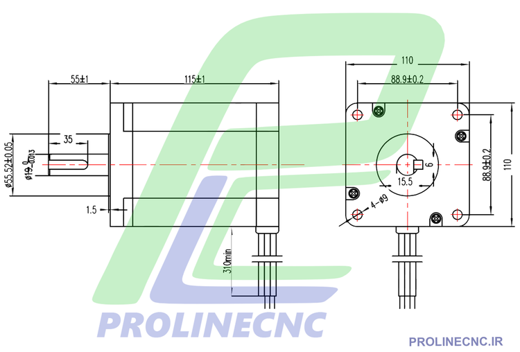 استپ موتور سی ان سی 150 کیلوگرم بر سانتی متر نما 34 مدل 110HS150 شفت 19mm برند مش Mash